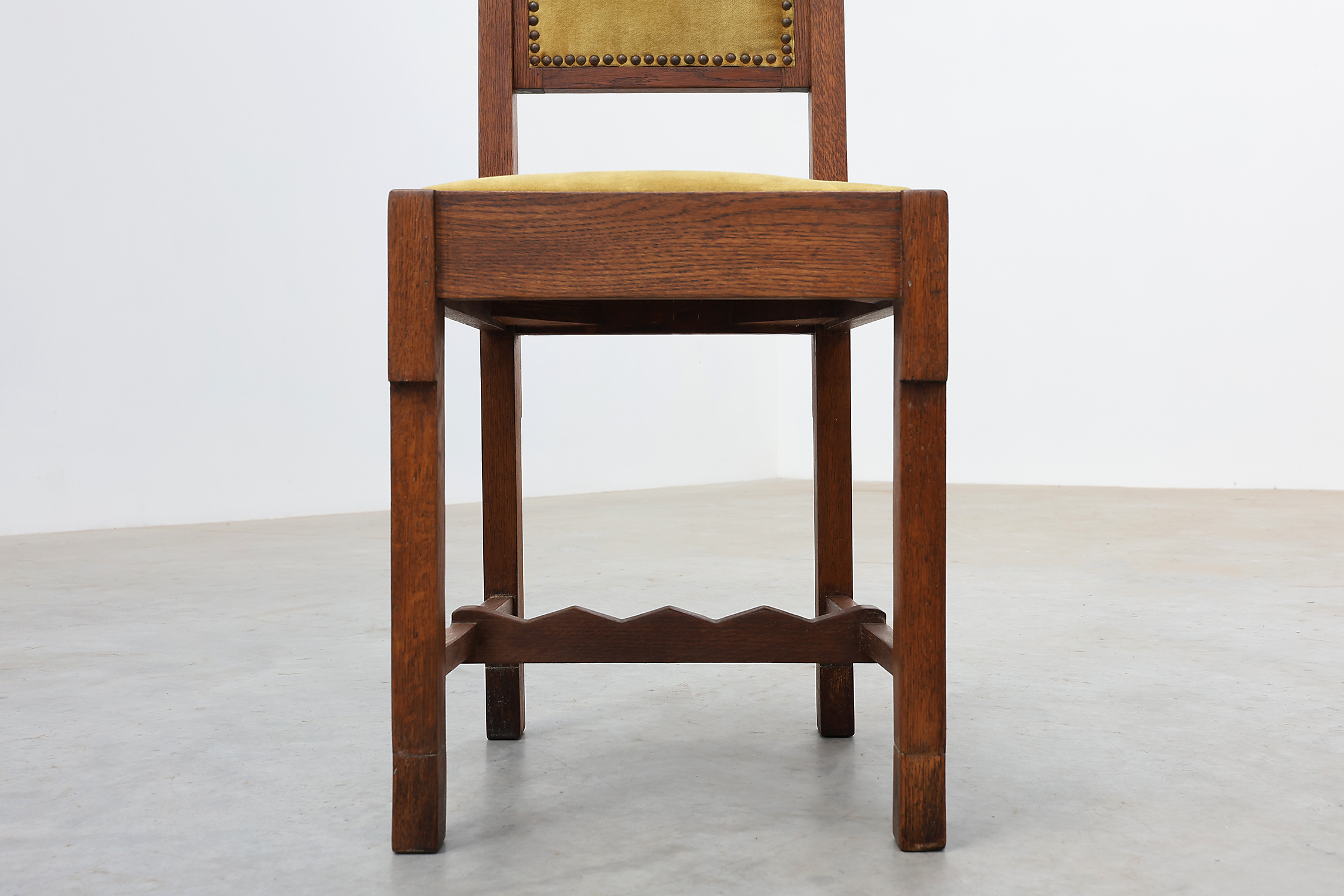 Belgian Art Deco Oak Side Chair with Yellow Upholstery, 1920sthumbnail